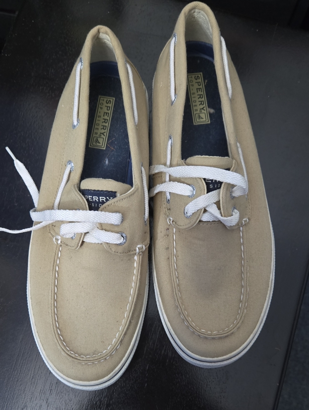 Sperry Men’s Beige Canvas Boat Shoes with White Laces